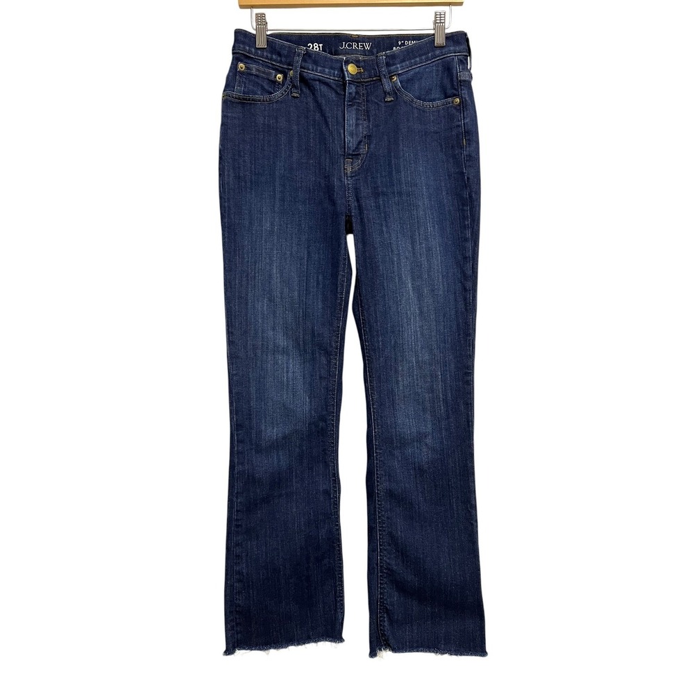 J.Crew 9" Demi Boot Crop Jeans Womens 28T Dark Blue Raw Hem High Rise Stretch